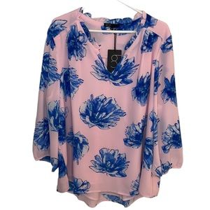 NWT Gibson Pink and Blue Floral Blouse Size 2X